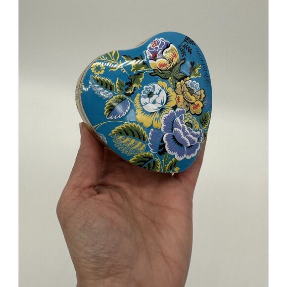 Brighton Heart Shaped Empty Tin Blue Rose Butterfly Flowers Trinket Box Keepsake - Picture 11 of 11